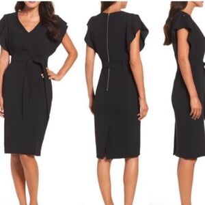 Eliza J. Black V-Neck Belted Sheath Dress